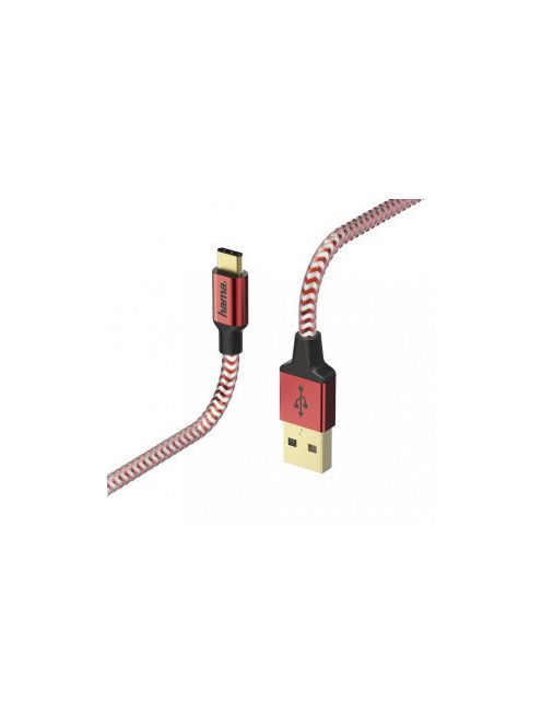 Hama 178296 "Reflective" USB T ype-C piros 1,5m adatkábel 