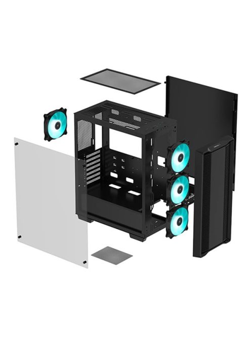DeepCool Számítógépház - CC560 (fekete, ablakos, 4x12cm ventilátor, Mini-ITX / Mico-ATX / ATX, 1xUSB3.0, 1xUSB2.0)