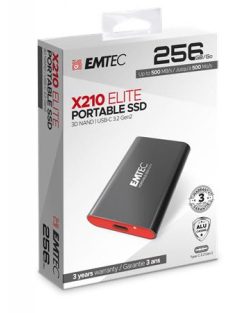   SSD (külső memória), 256GB, USB 3.2, 500/500 MB/s, EMTEC "X210"