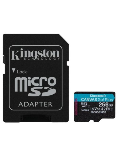 Kingston 256GB microSDXCCanvas Go! Plus Class 10 170RA2 U3 V30 Card + adapterrel
