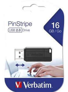   Pendrive, 16GB, USB 2.0, 10/4MB/sec, VERBATIM "PinStripe", f ekete