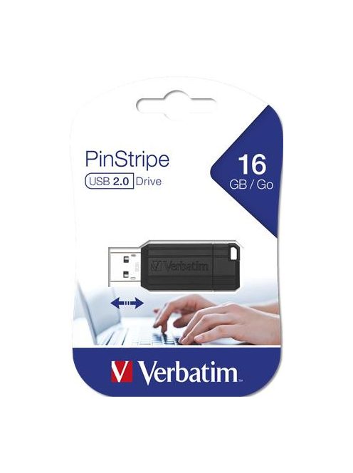 Pendrive, 16GB, USB 2.0, 10/4MB/sec, VERBATIM "PinStripe", f ekete